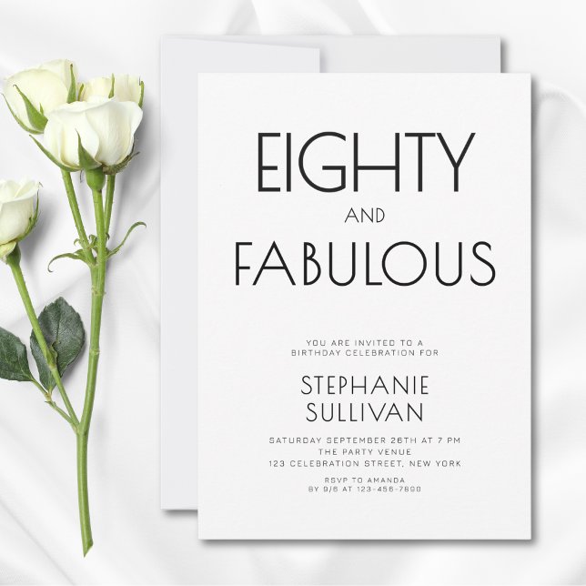 Minimal Eighty and Fabulous 80th Birthday Party  Invitation (Creator Uploaded)