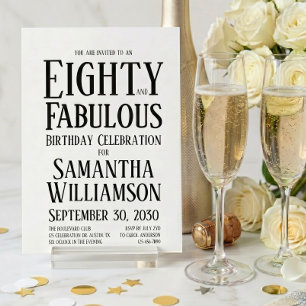 Minimal Eighty and Fabulous Black 80th Birthday Invitation