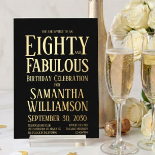 Minimal Eighty and Fabulous Gold 80th Birthday Foil Invitation