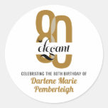 Minimal Eighty &amp; Elegant Gold Black 80th Birthday Classic Round Sticker