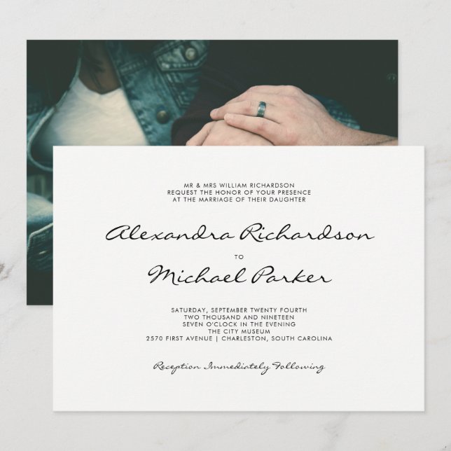 Minimal Elegance | Black and White Wedding Photo Invitation (Front/Back)