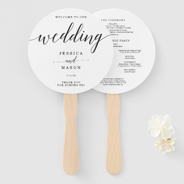 Minimal Elegance Simple Black and White Wedding Hand Fan (Front and Back)