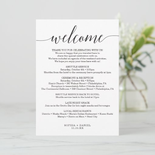 Minimal Elegance Wedding Welcome Letter Itinerary Invitation | Zazzle