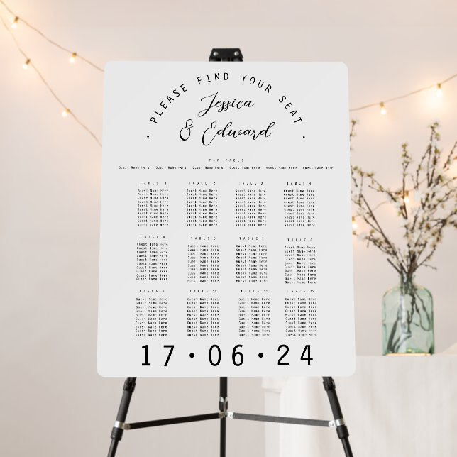 Minimal Elegant 12 Tables Seat Chart Couple Photo Foam Board (In Situ (Stand))