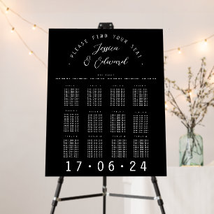 Minimal Elegant 12 Tables Seat Chart Photo Black Foam Board