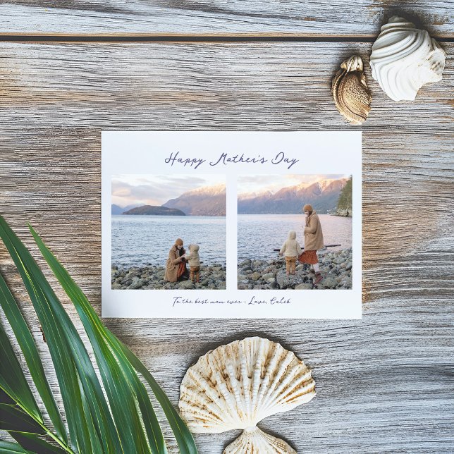 Minimal Elegant 2 Photo Mother's Day Greeting Card (Creator Uploaded)