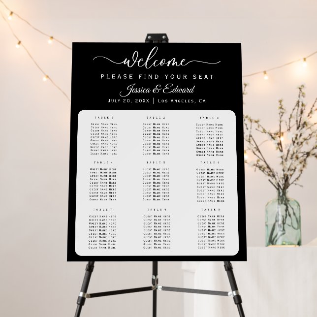 Minimal Elegant 9 Tables Seating Chart Modern Chic Foam Board (In Situ (Stand))