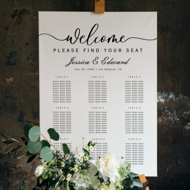 Minimal Elegant 9 Tables Seating Chart Modern Chic Foam Board (Creator Uploaded)