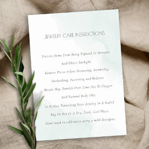 Minimal Elegant Aqua Blue Watercolor Jewelry Care Business Card