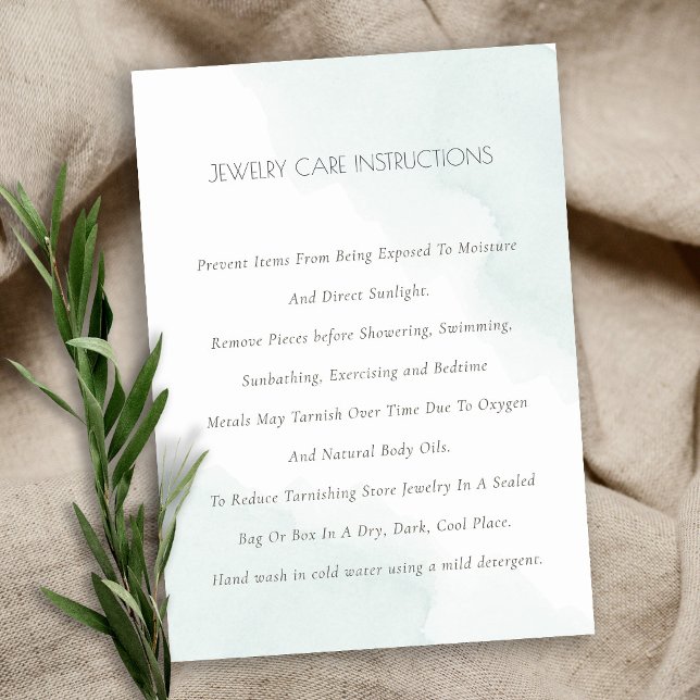 Minimal Elegant Aqua Blue Watercolor Jewelry Care Business Card (Creator Uploaded)