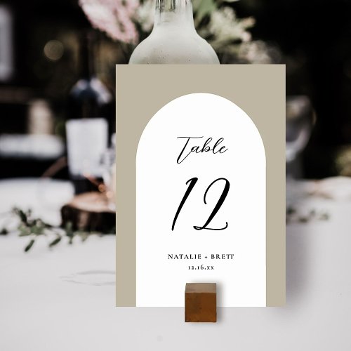 Minimal Elegant Arch Wedding  Beige Table Number