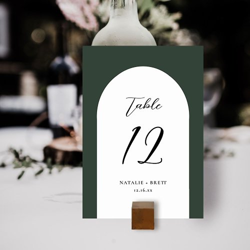 Minimal Elegant Arch Wedding  Green Table Number