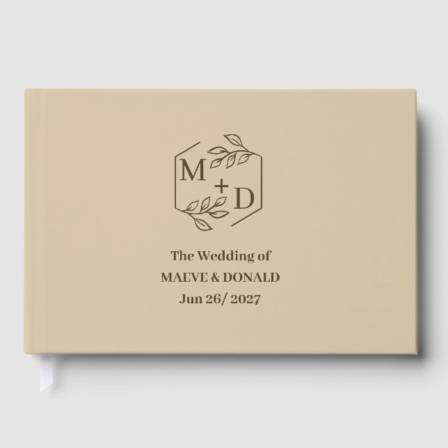 Minimal Elegant Beige Brown Modern Fall Wedding Guest Book (Front)