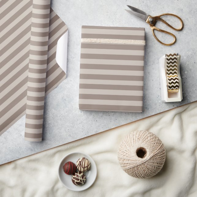 Minimal Elegant Beige Gray Stripes Wrapping Paper (Crafts)