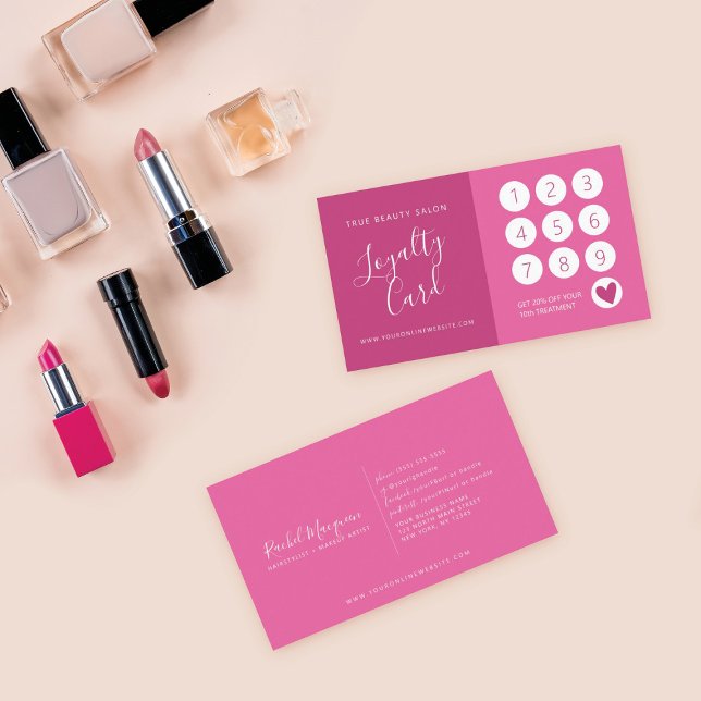 Minimal Elegant Berry Pink White Script Loyalty Card (Creator Uploaded)