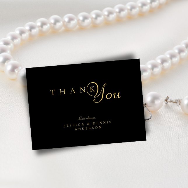 Minimal Elegant Black and Gold Typography Wedding Thank You Card (Creator Uploaded)