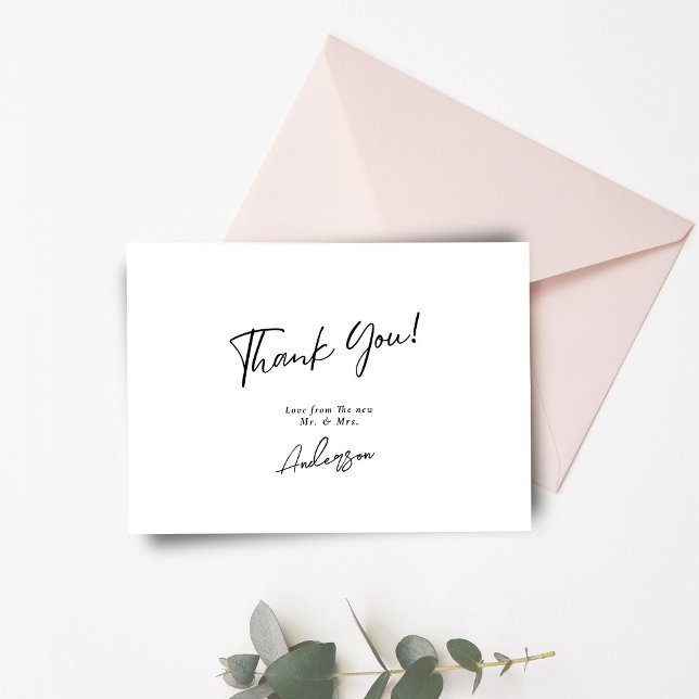 Minimal Elegant Black and White Handwritten Weddin Thank You Card (Creator Uploaded)