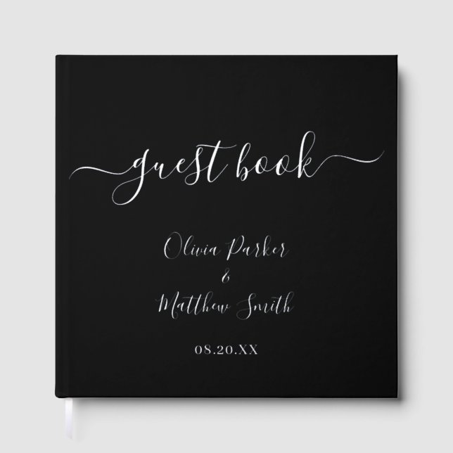 Minimal Elegant Black Classic Wedding Foil Guest Book (Front)