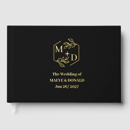 Minimal Elegant Black Gold Foil Wedding Guest Book