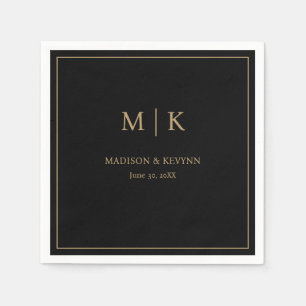 Minimal & Elegant Black & Gold Monogram Wedding Napkins