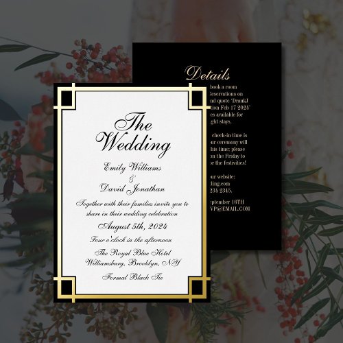 Minimal Elegant Black Gold White Wedding Foil Invitation