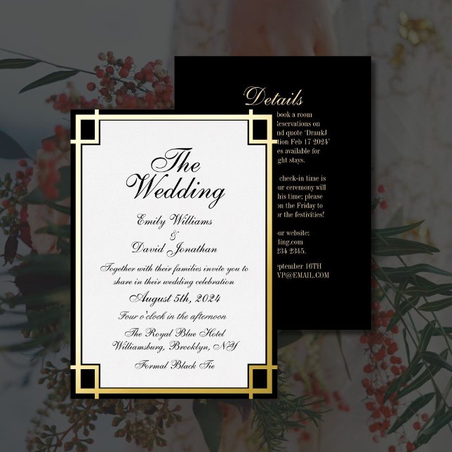 Minimal Elegant Black Gold White Wedding Foil Invitation (Creator Uploaded)