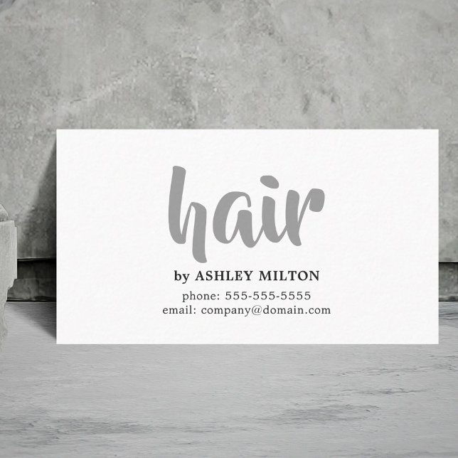 Minimal Elegant Black Grey White Hair Stylist Business Card (Creator Uploaded)