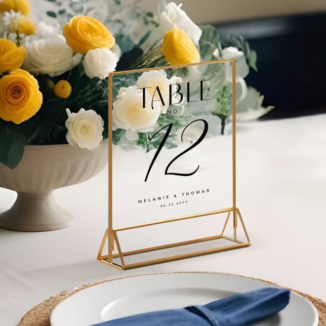Minimal Elegant Black Script Wedding Table Number Acrylic Sign (Minimal Elegant Black Script Wedding Table Number Acrylic Sign)
