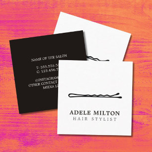 Minimal Elegant Black White Bobby Pin Hair Square Business Card