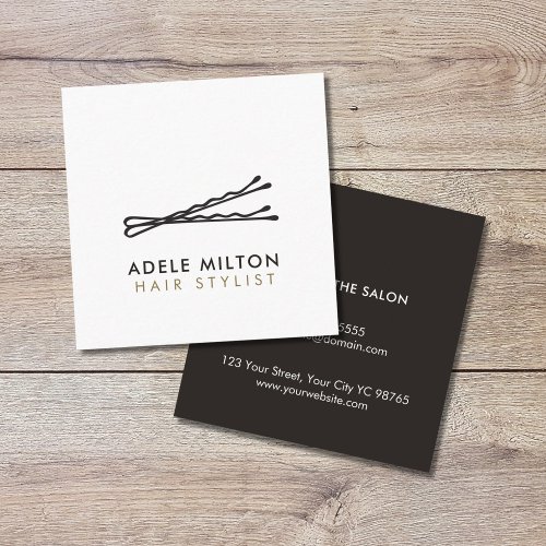 Minimal Elegant Black White Bobby Pins Hair Square Business Card