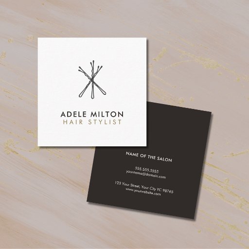 Customizable Minimal Elegant Black White Bobby Pins Hair Square Business Card