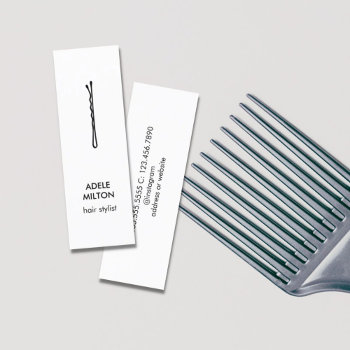 Minimal Elegant Black White Hair Pin Mini Business Card by pro_business_card at Zazzle