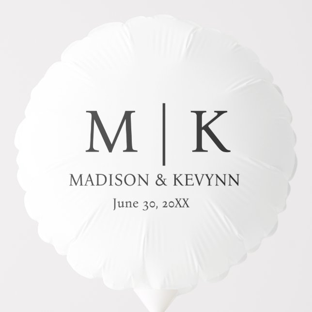 Minimal & Elegant Black & White Monogram Wedding Balloon (Front)