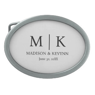 Minimal & Elegant Black & White Monogram Wedding Belt Buckle
