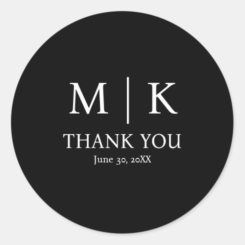 Minimal  Elegant Black  White Monogram Wedding Classic Round Sticker