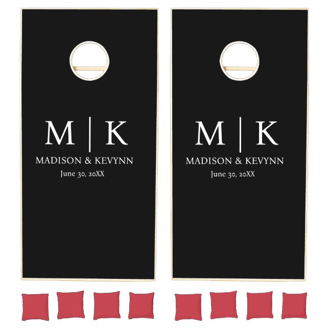 Minimal & Elegant Black & White Monogram Wedding Cornhole Set (Set)