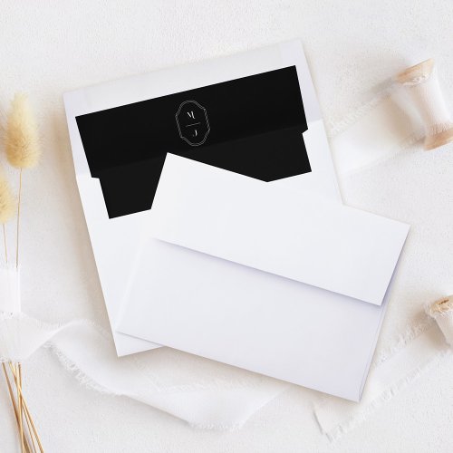 Minimal  Elegant Black  White Monogram Wedding Envelope Liner