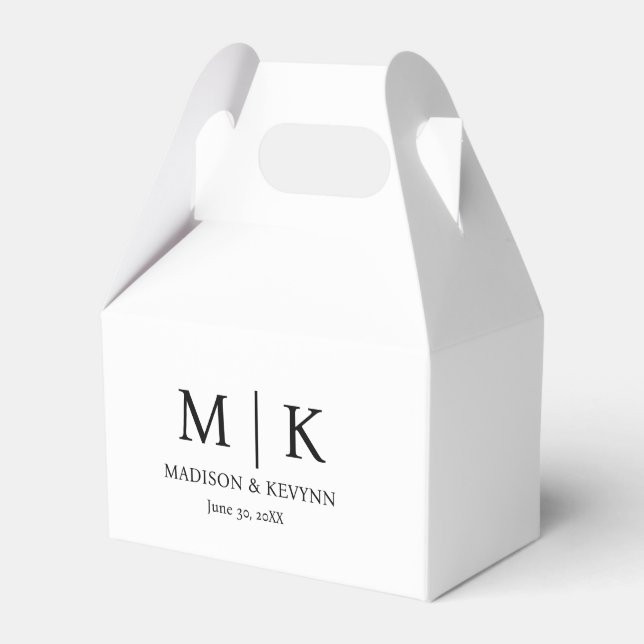 Minimal & Elegant Black & White Monogram Wedding Favor Boxes (Front Side)