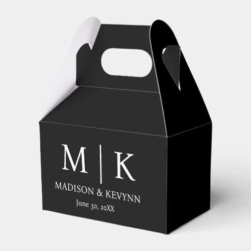 Minimal  Elegant Black  White Monogram Wedding Favor Boxes