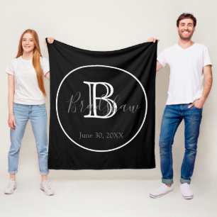 Minimal & Elegant Black & White Monogram Wedding Fleece Blanket
