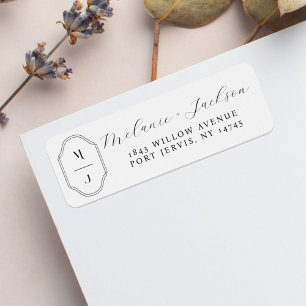 Minimal & Elegant Black & White Monogram Wedding Label