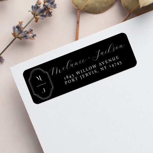 Minimal  Elegant Black  White Monogram Wedding Label