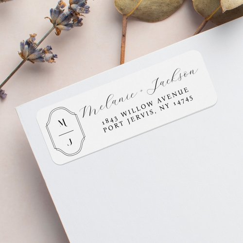 Minimal  Elegant Black  White Monogram Wedding Label