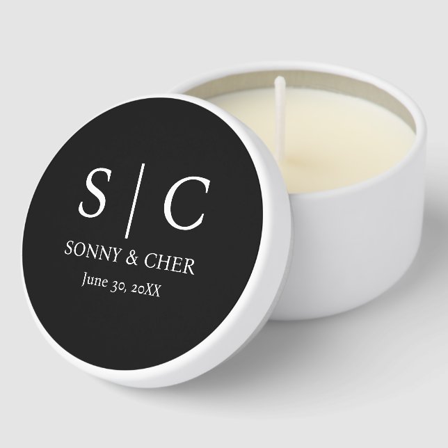 Minimal & Elegant Black & White Monogram Wedding  Mini Candle Favors (Corner)