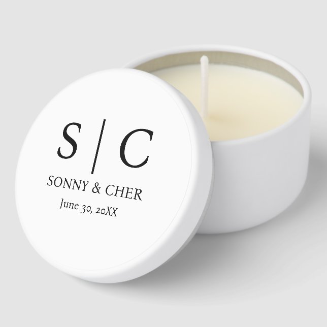 Minimal & Elegant Black & White Monogram Wedding Mini Candle Favors (Corner)