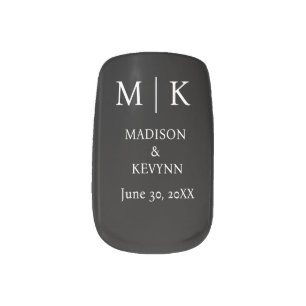 Minimal & Elegant Black & White Monogram Wedding Minx Nail Art