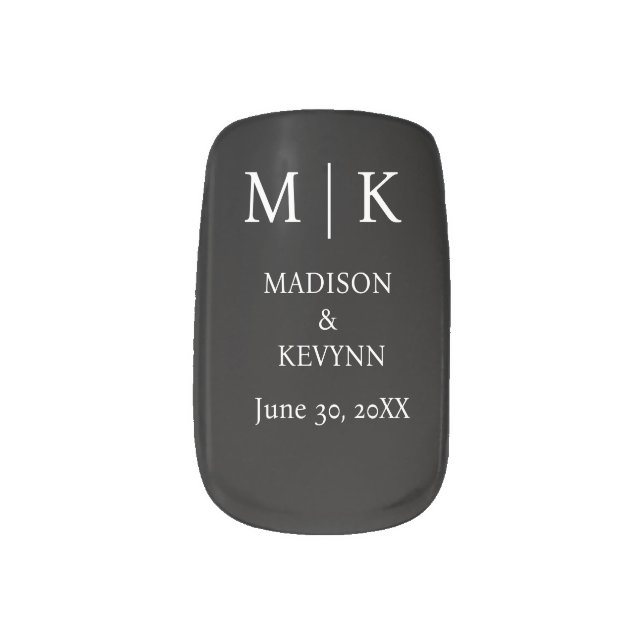 Minimal & Elegant Black & White Monogram Wedding Minx Nail Art (Left Thumb)