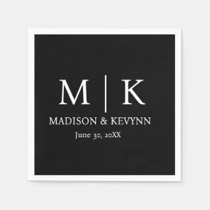 Minimal & Elegant Black & White Monogram Wedding Napkins