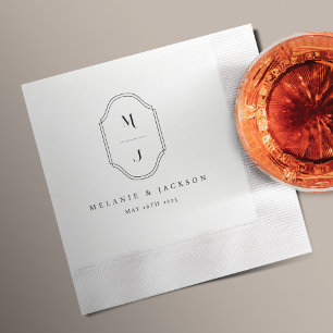 Minimal & Elegant Black & White Monogram Wedding Napkins