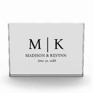 Minimal & Elegant Black & White Monogram Wedding Photo Block